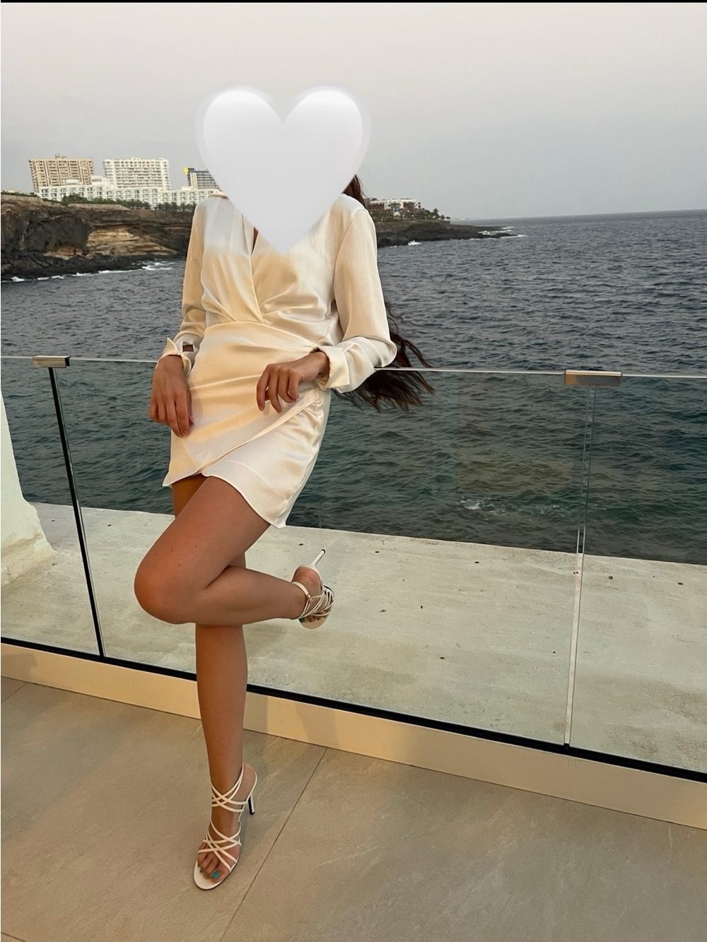 Elegant White Satin Long-Sleeve Wrap Dress